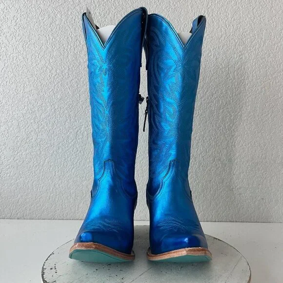 NEW Lane SMOKESHOW Womens Cowboy Boots 10 Blue Metallic Western Cowgirl Mid Calf